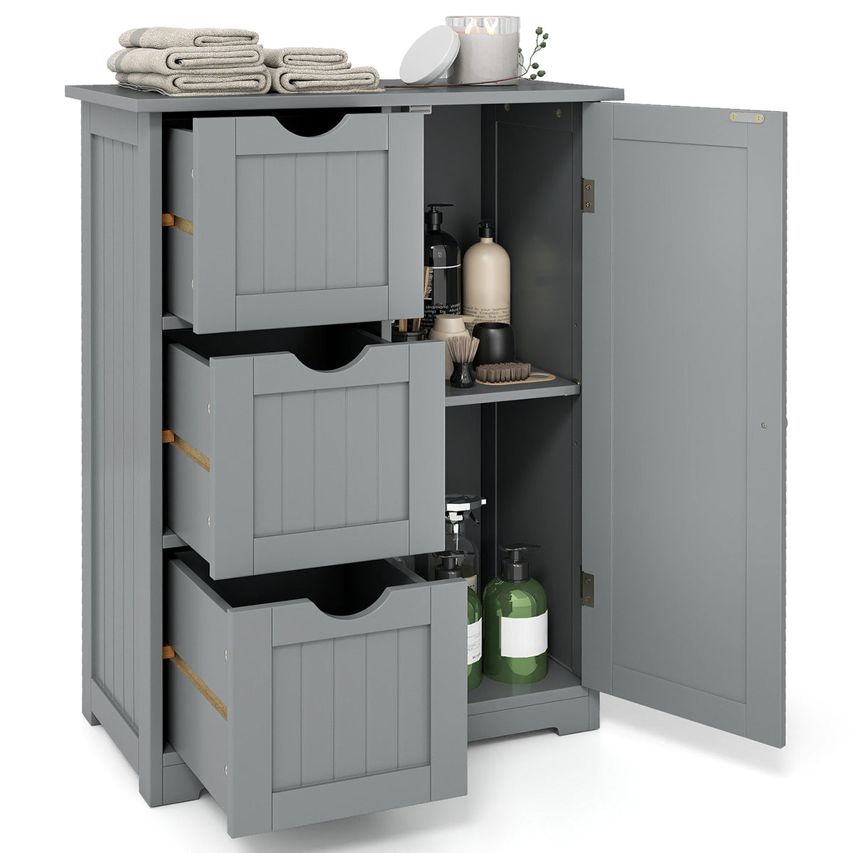 Gray Bathroom Floor Cabinet - 3 Drawers & 1 Cupboard 24"x32"-Floor Cabinets-DECOROLALA