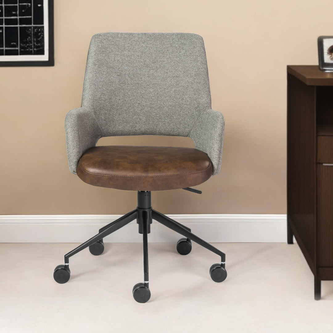 Gray Brown and Black Adjustable Swivel Fabric Rolling Office Chair-Office Chairs-DECOROLALA