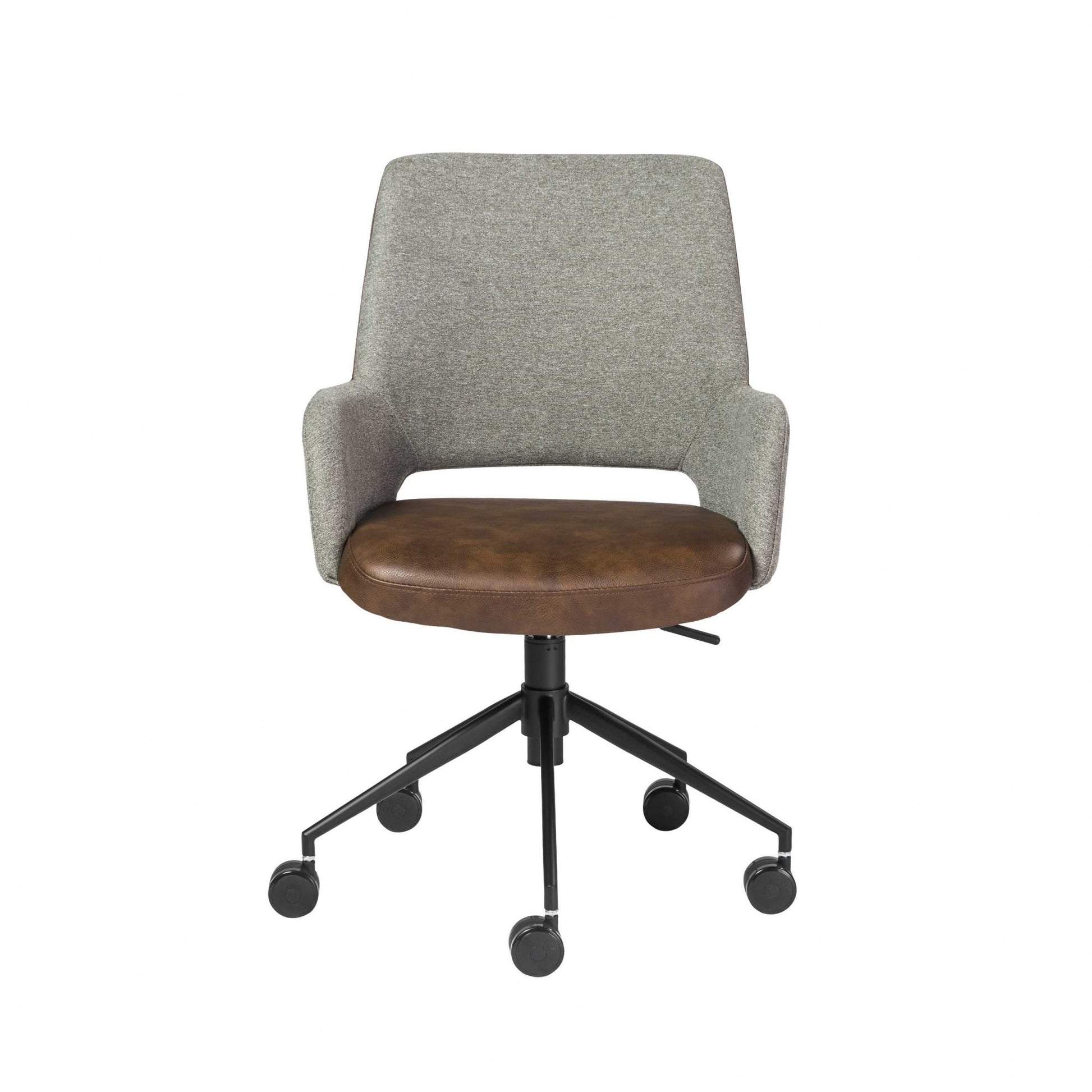 Gray Brown and Black Adjustable Swivel Fabric Rolling Office Chair-Office Chairs-DECOROLALA