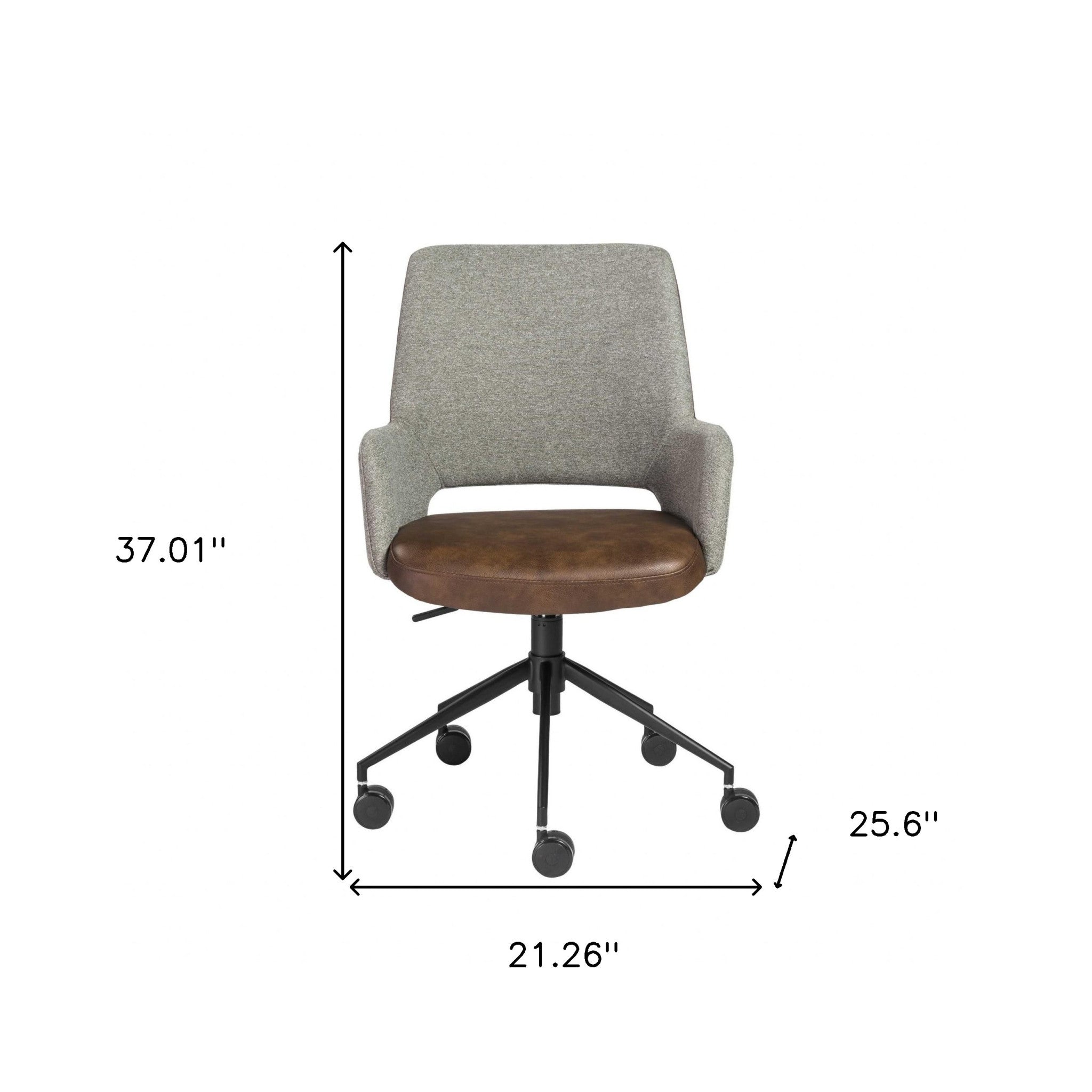 Gray Brown and Black Adjustable Swivel Fabric Rolling Office Chair-Office Chairs-DECOROLALA