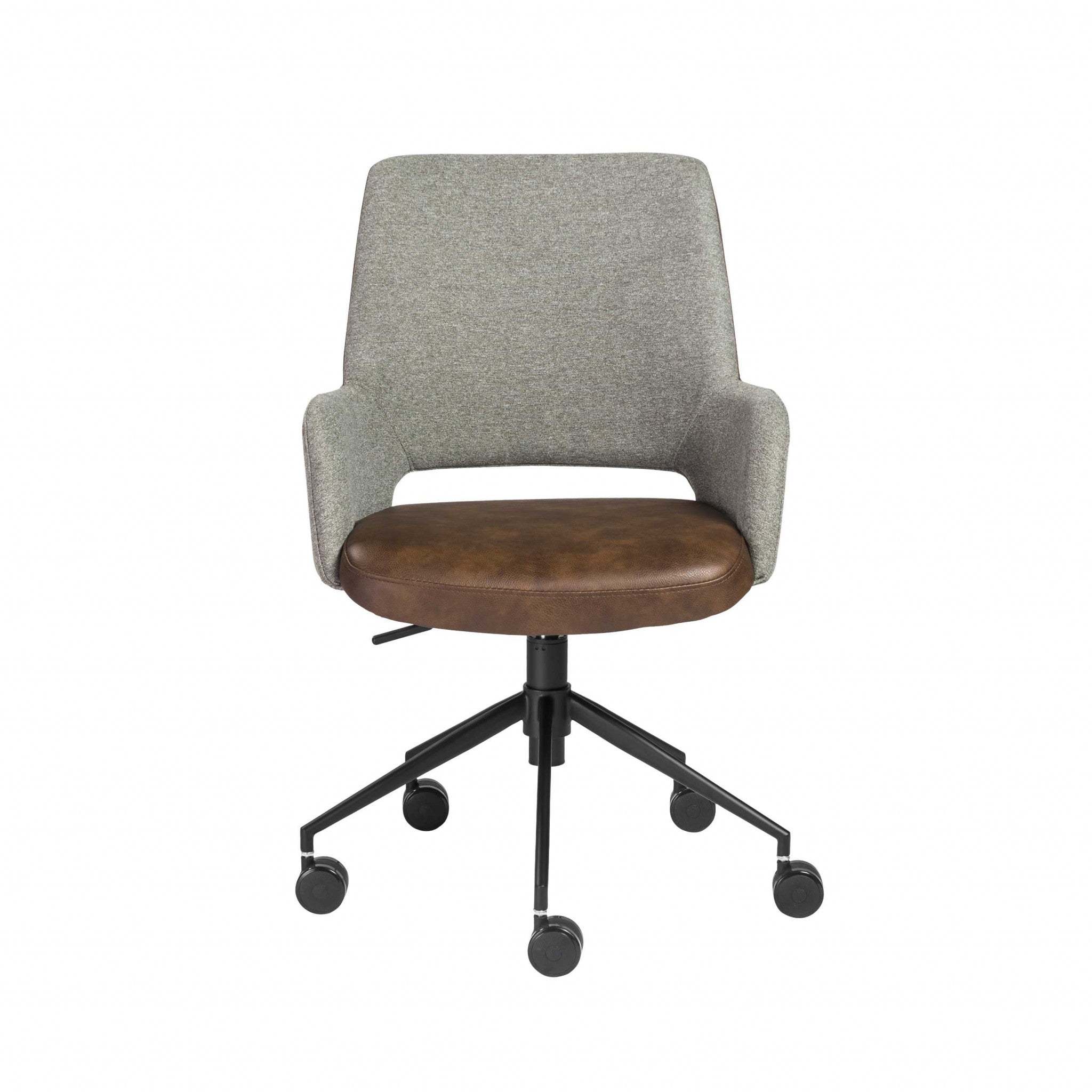 Gray Brown and Black Adjustable Swivel Fabric Rolling Office Chair-Office Chairs-DECOROLALA