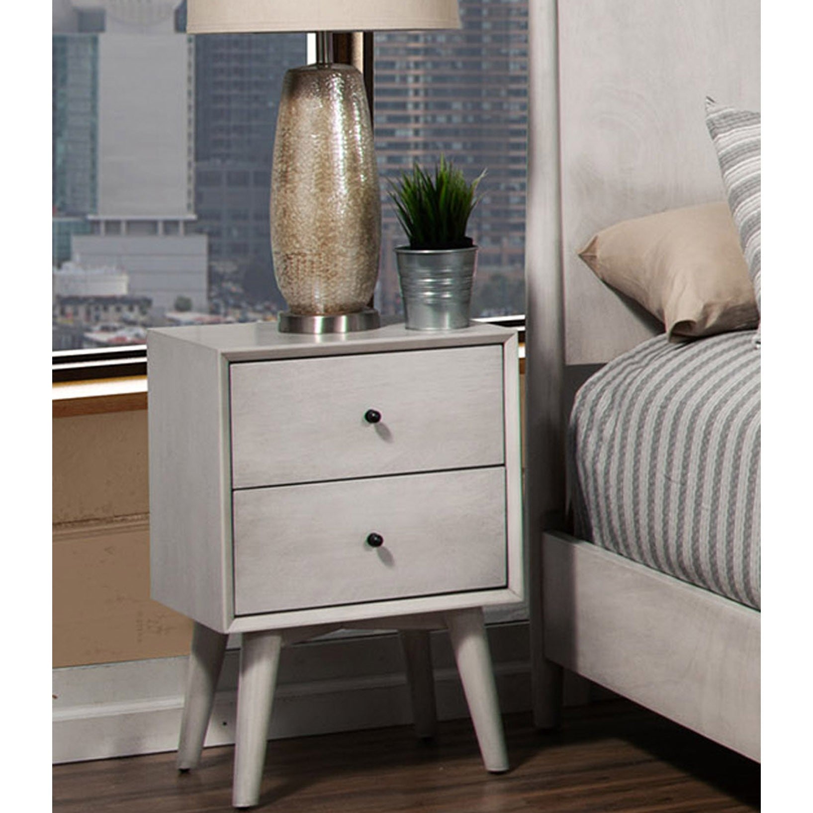 Gray Century Modern Wood 2 Drawer Nightstand-Nightstands & Bedside Tables-DECOROLALA