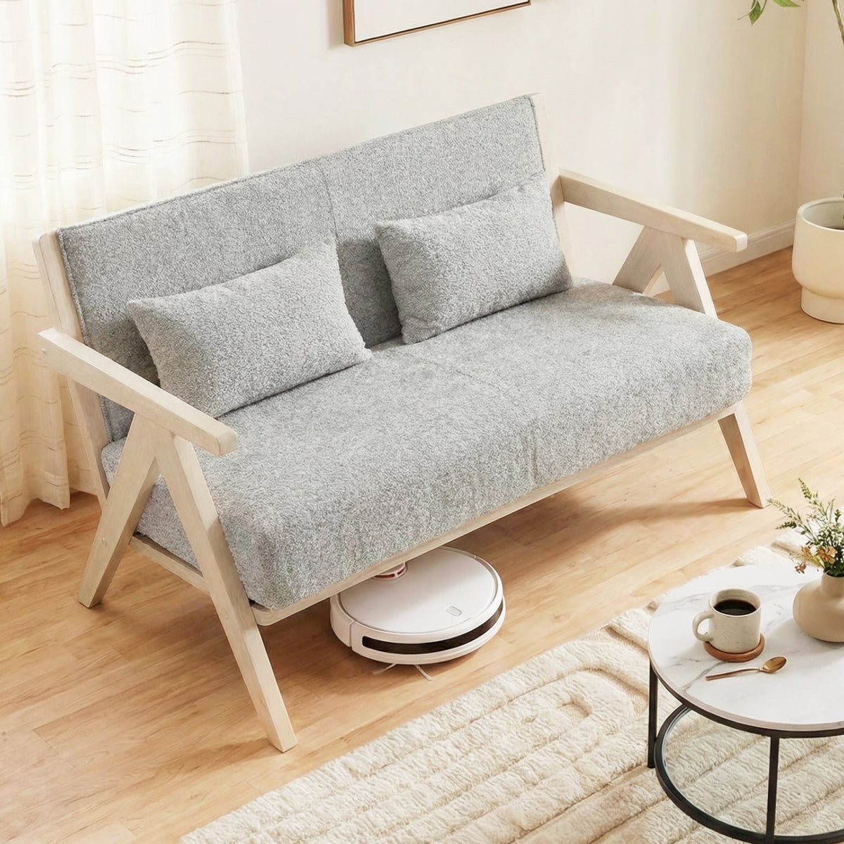 Gray Chenille Loveseat Sofa - Rubber Wood Frame with Pillows-Sofas & Loveseats-DECOROLALA