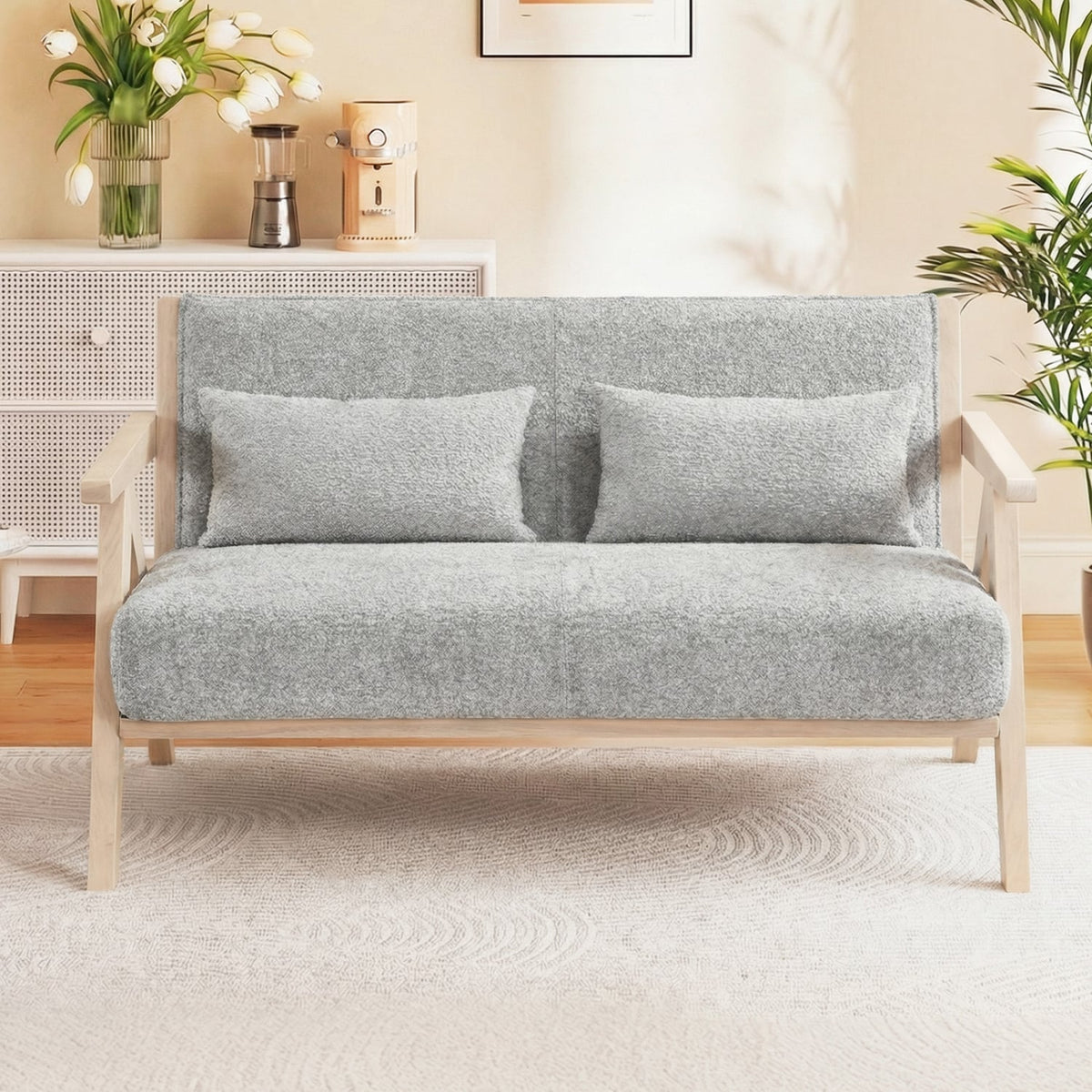 Gray Chenille Loveseat Sofa - Rubber Wood Frame with Pillows-Sofas & Loveseats-DECOROLALA
