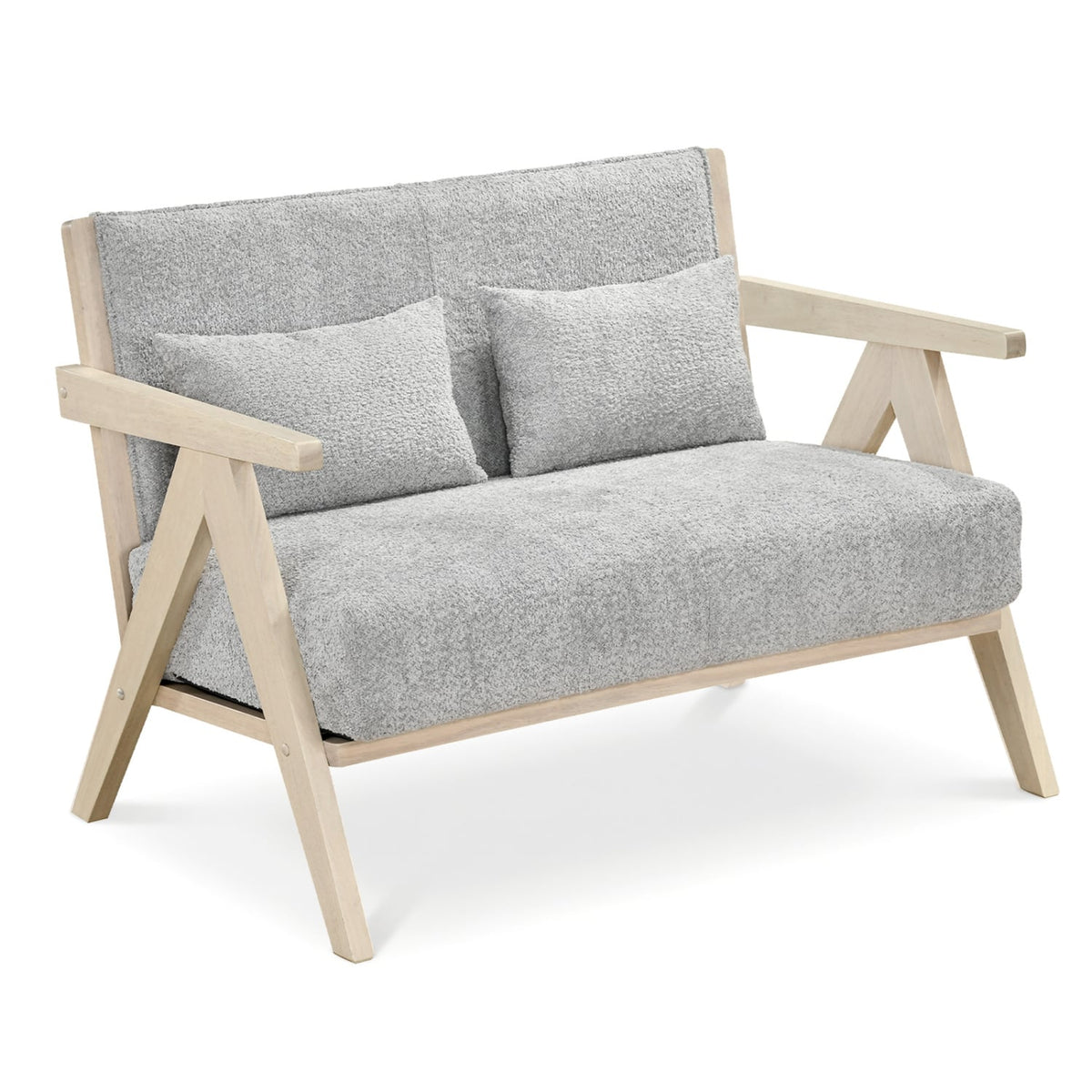 Gray Chenille Loveseat Sofa - Rubber Wood Frame with Pillows-Sofas & Loveseats-DECOROLALA