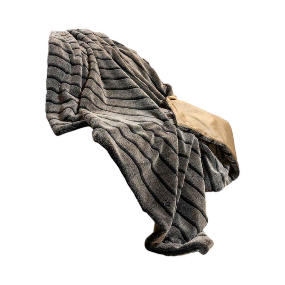 Gray Faux Fur Striped Plush Throw-Throws & Blankets-DECOROLALA
