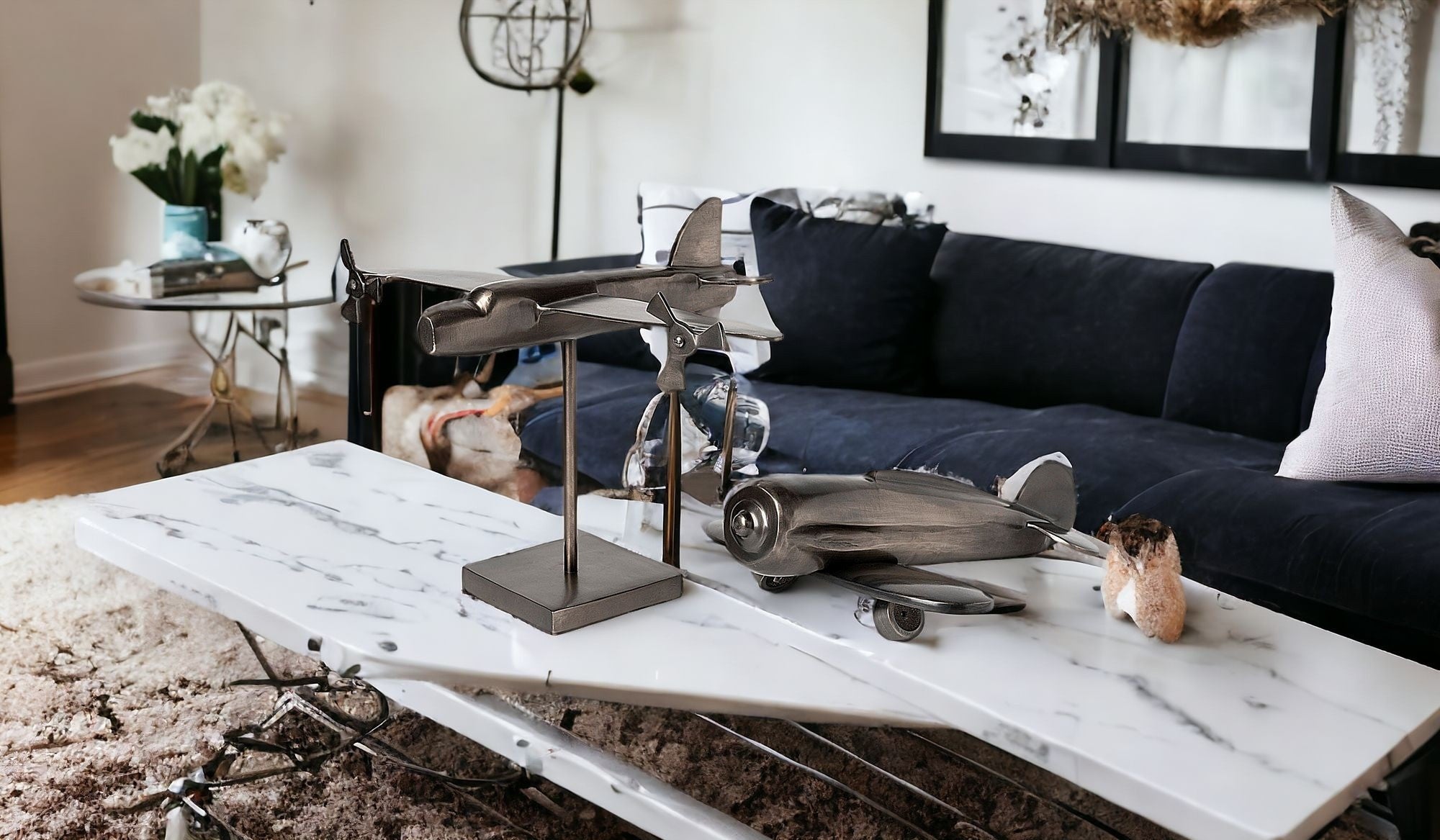 Gray Metal Bomber Plane Sculpture-Sculptures-DECOROLALA