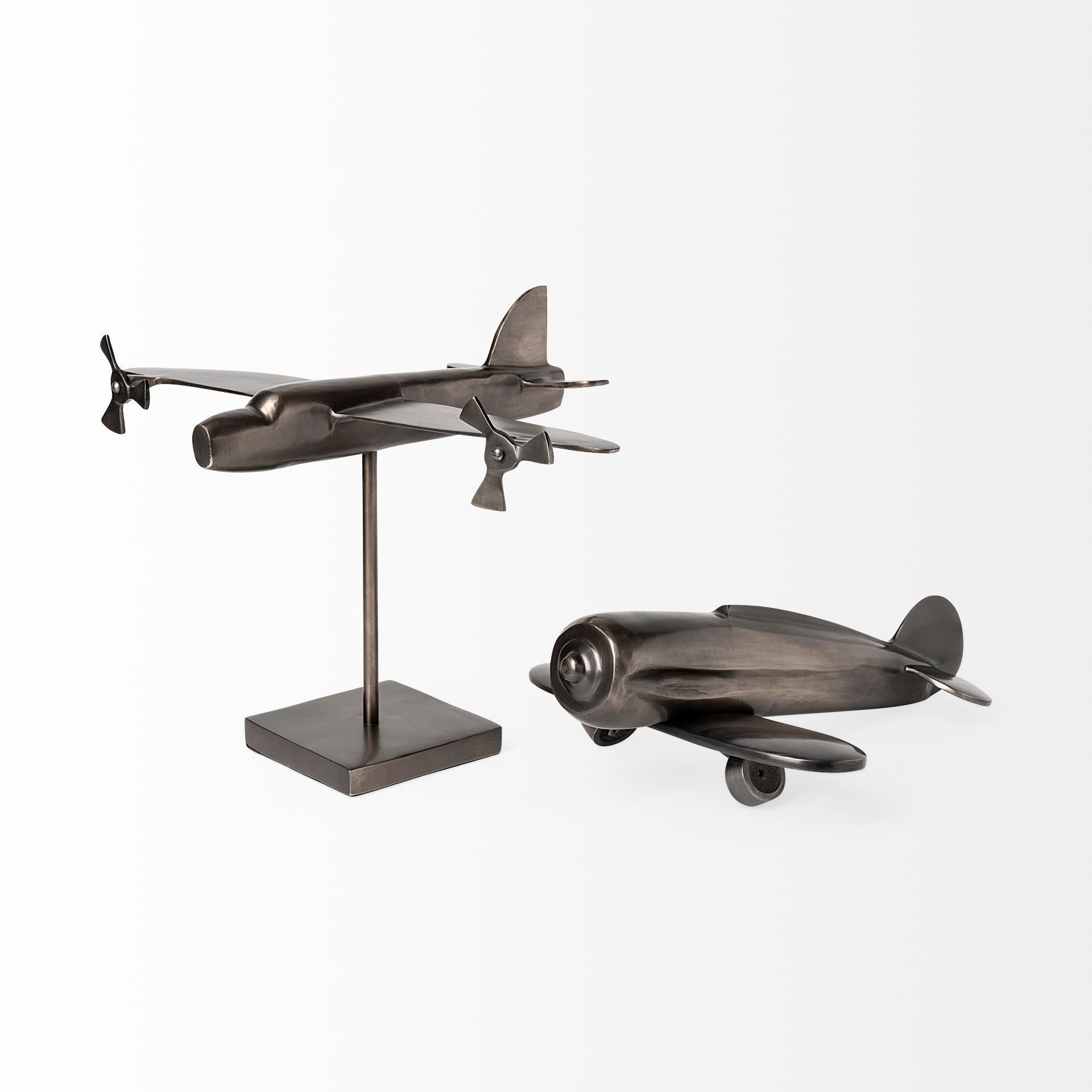 Gray Metal Bomber Plane Sculpture-Sculptures-DECOROLALA