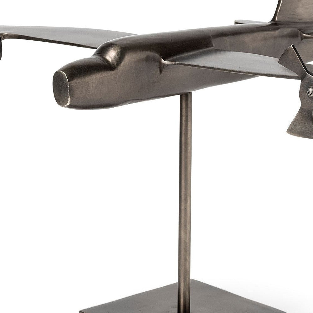 Gray Metal Bomber Plane Sculpture-Sculptures-DECOROLALA