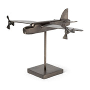 Gray Metal Bomber Plane Sculpture-Sculptures-DECOROLALA