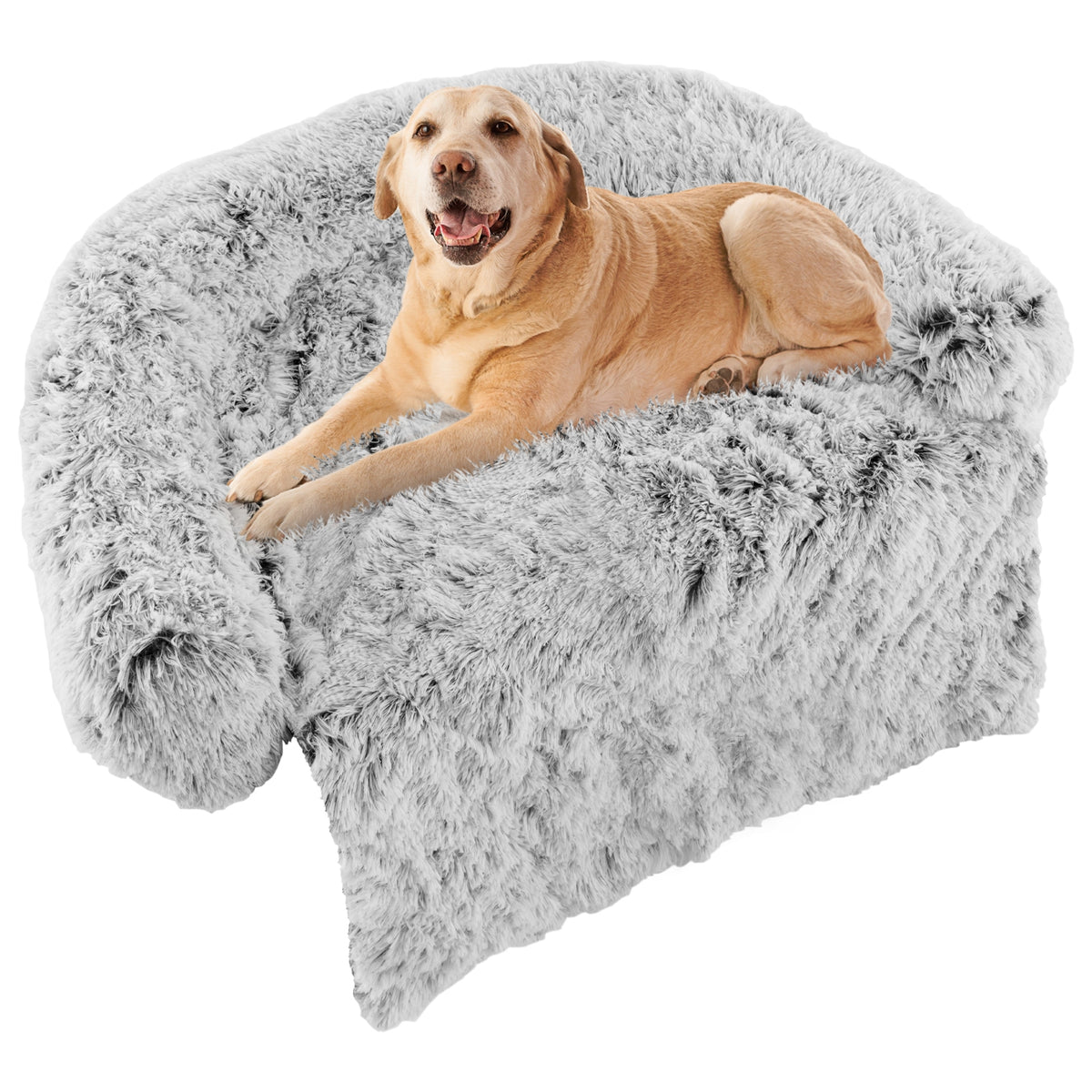 Gray Plush Calming Dog Couch Bed with Anti-Slip Bottom-L-Dog Supplies-DECOROLALA
