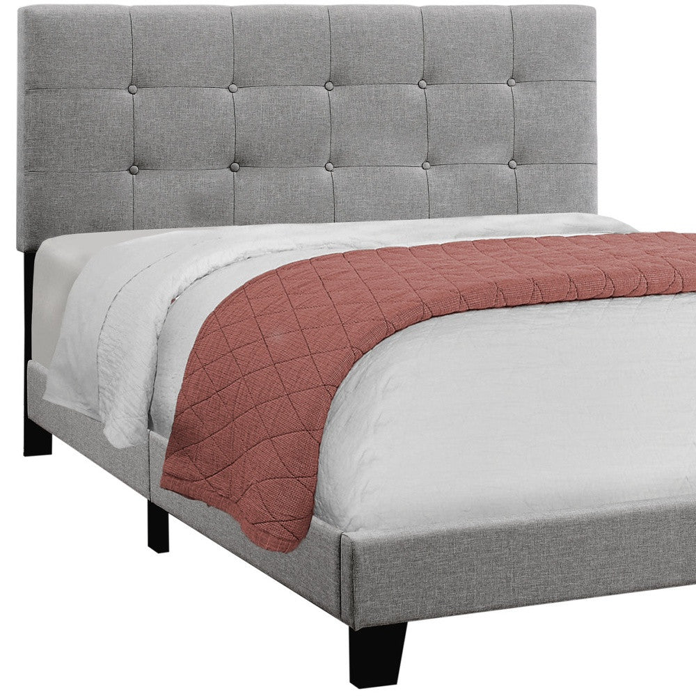 Gray Queen Tufted Upholstered Bed Frame-Standard Beds-DECOROLALA