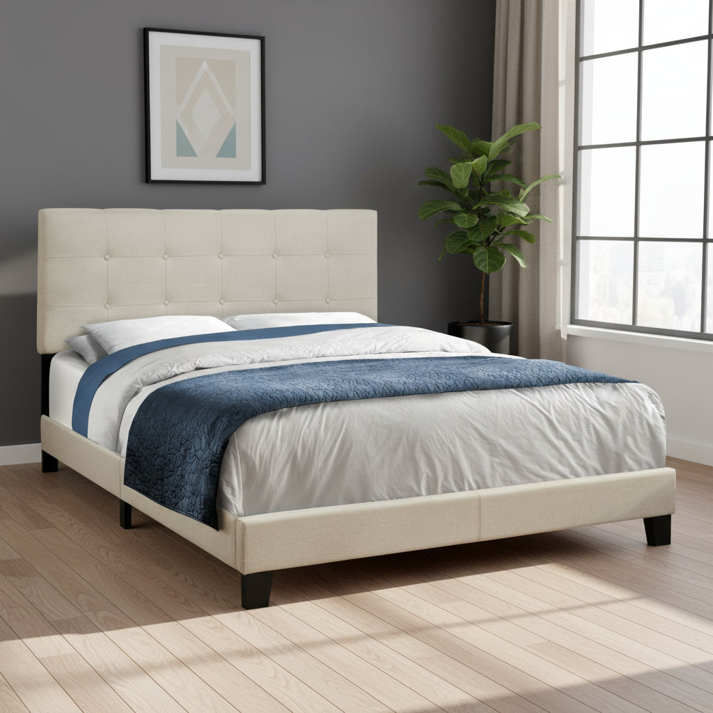 Gray Queen Tufted Upholstered Bed Frame-Standard Beds-DECOROLALA