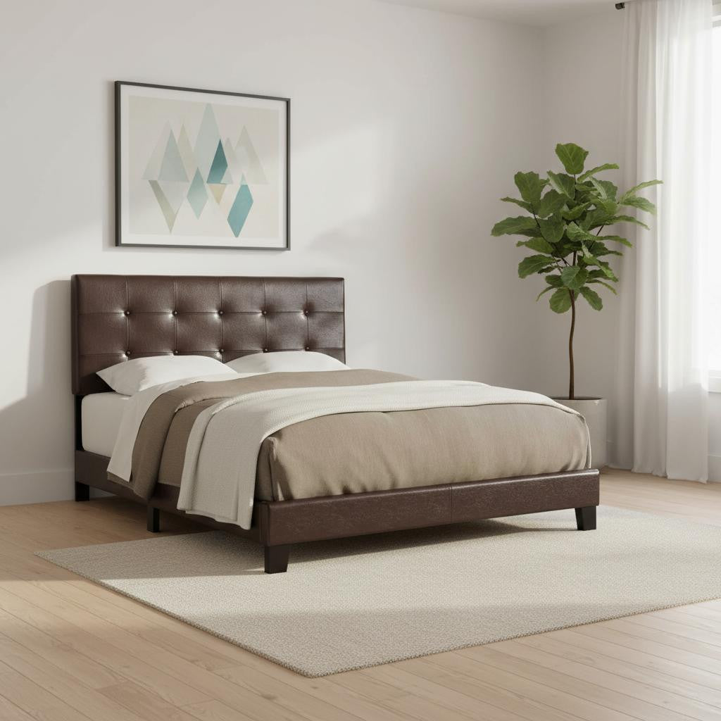 Gray Queen Tufted Upholstered Bed Frame-Standard Beds-DECOROLALA