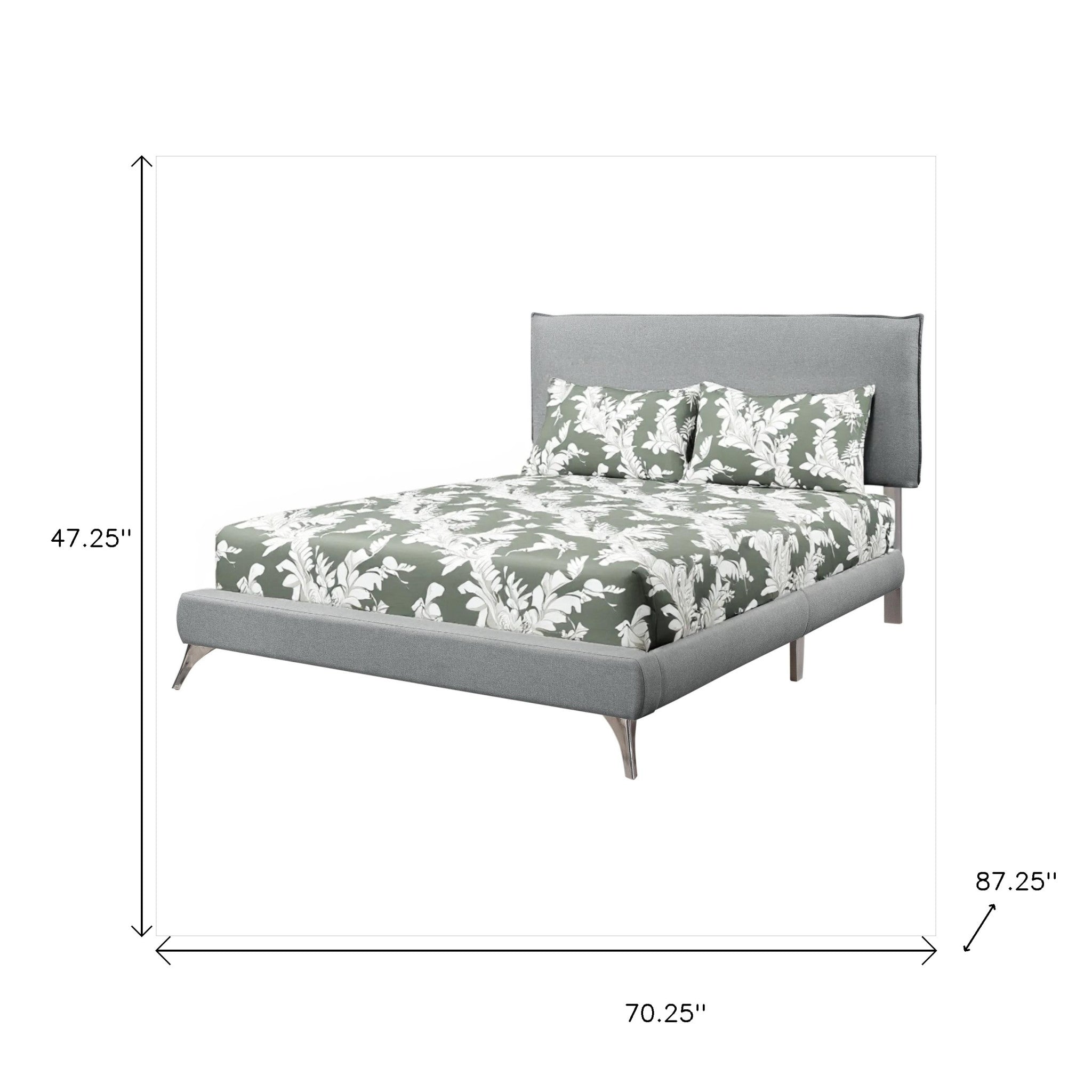 Gray Solid Wood Queen Upholstered Linen Bed Frame with Nailhead Trim-Standard Beds-DECOROLALA