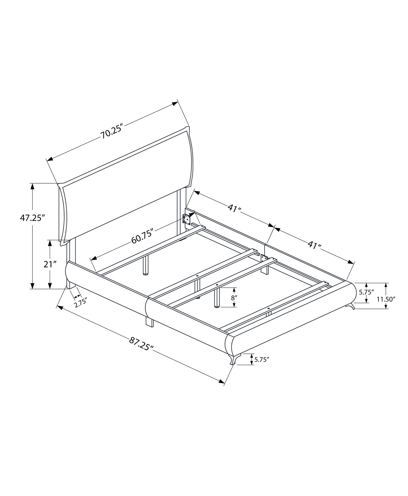 Gray Solid Wood Queen Upholstered Linen Bed Frame with Nailhead Trim-Standard Beds-DECOROLALA