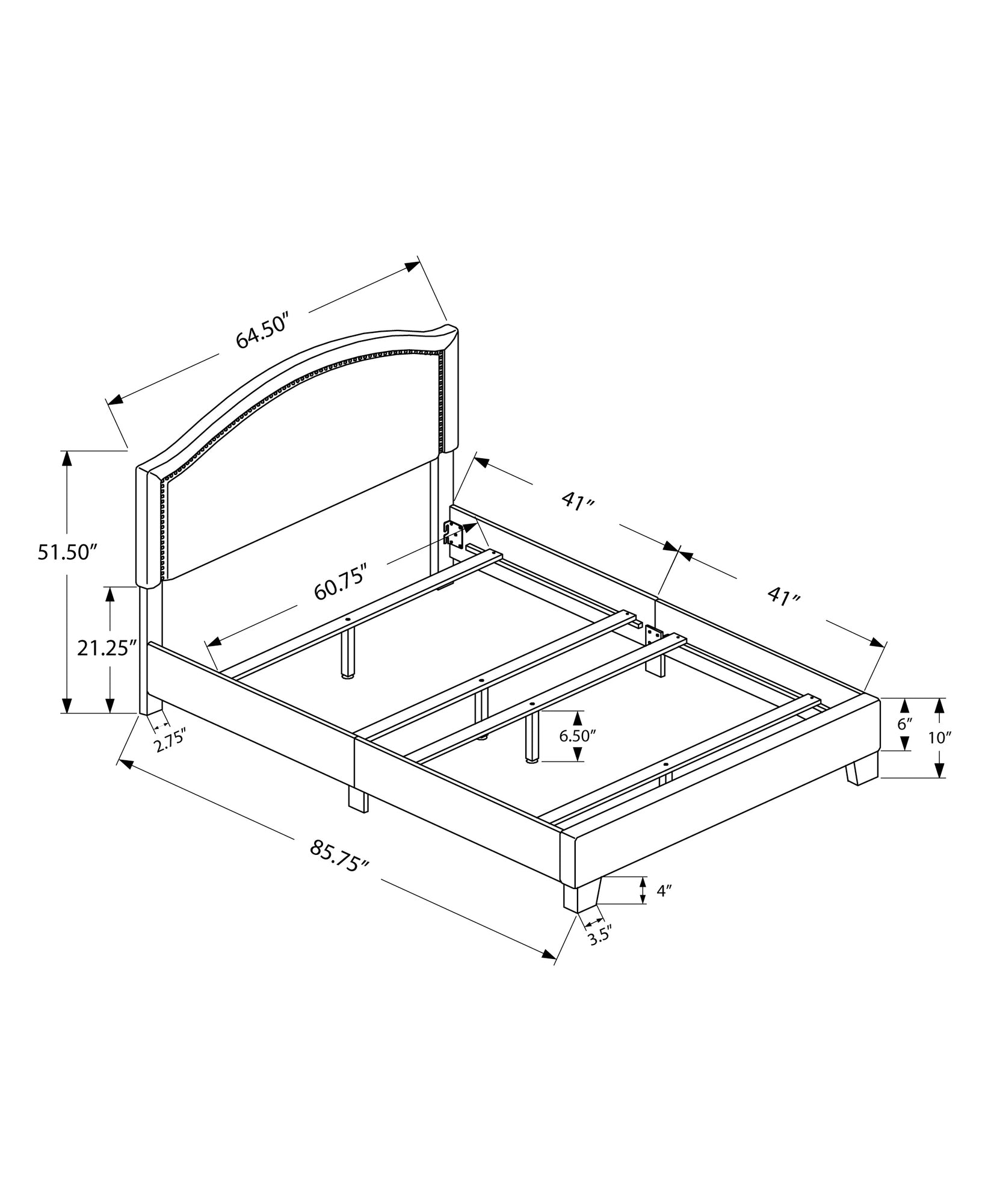 Gray Solid Wood Queen Upholstered Linen Bed Frame with Nailhead Trim-Standard Beds-DECOROLALA