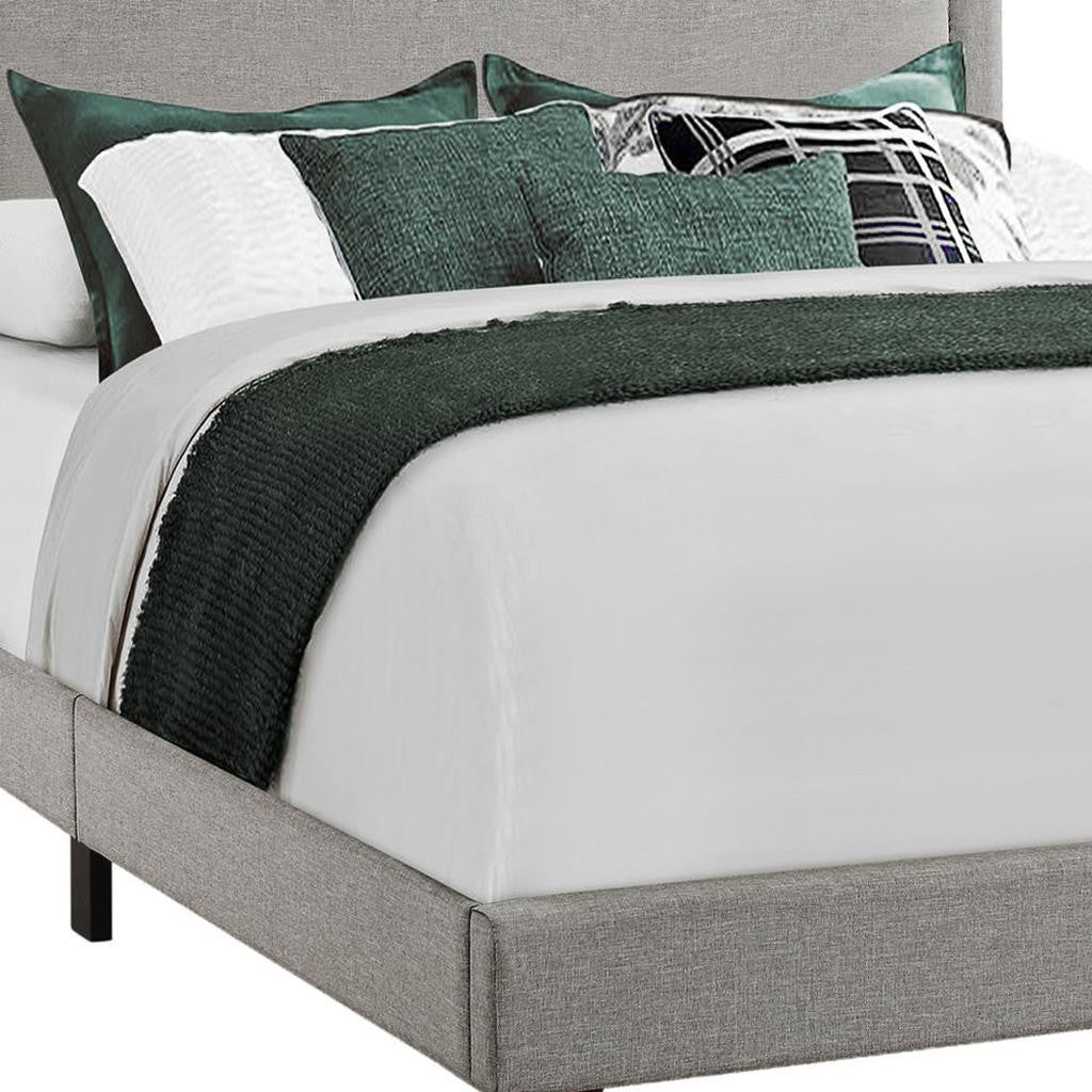 Gray Solid Wood Queen Upholstered Linen Bed Frame with Nailhead Trim-Standard Beds-DECOROLALA