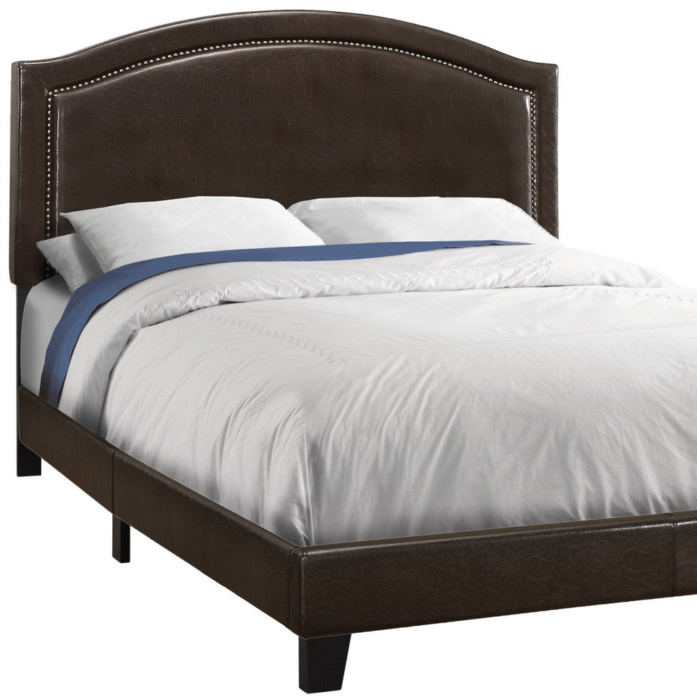 Gray Solid Wood Queen Upholstered Linen Bed Frame with Nailhead Trim-Standard Beds-DECOROLALA
