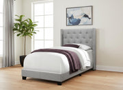 Gray Solid Wood Twin Tufted Upholstered Linen Bed Frame with Nailhead Trim-Standard Beds-DECOROLALA