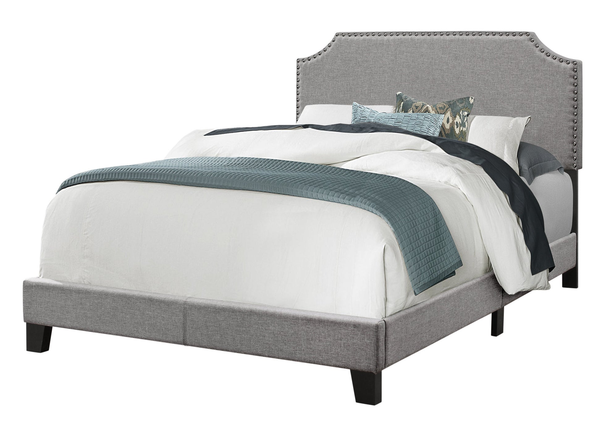 Gray Solid and Manufactured Wood Full Upholstered Faux Leather Bed Frame-Standard Beds-DECOROLALA