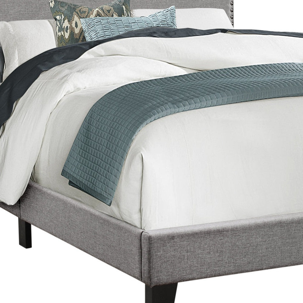 Gray Solid and Manufactured Wood Full Upholstered Faux Leather Bed Frame-Standard Beds-DECOROLALA