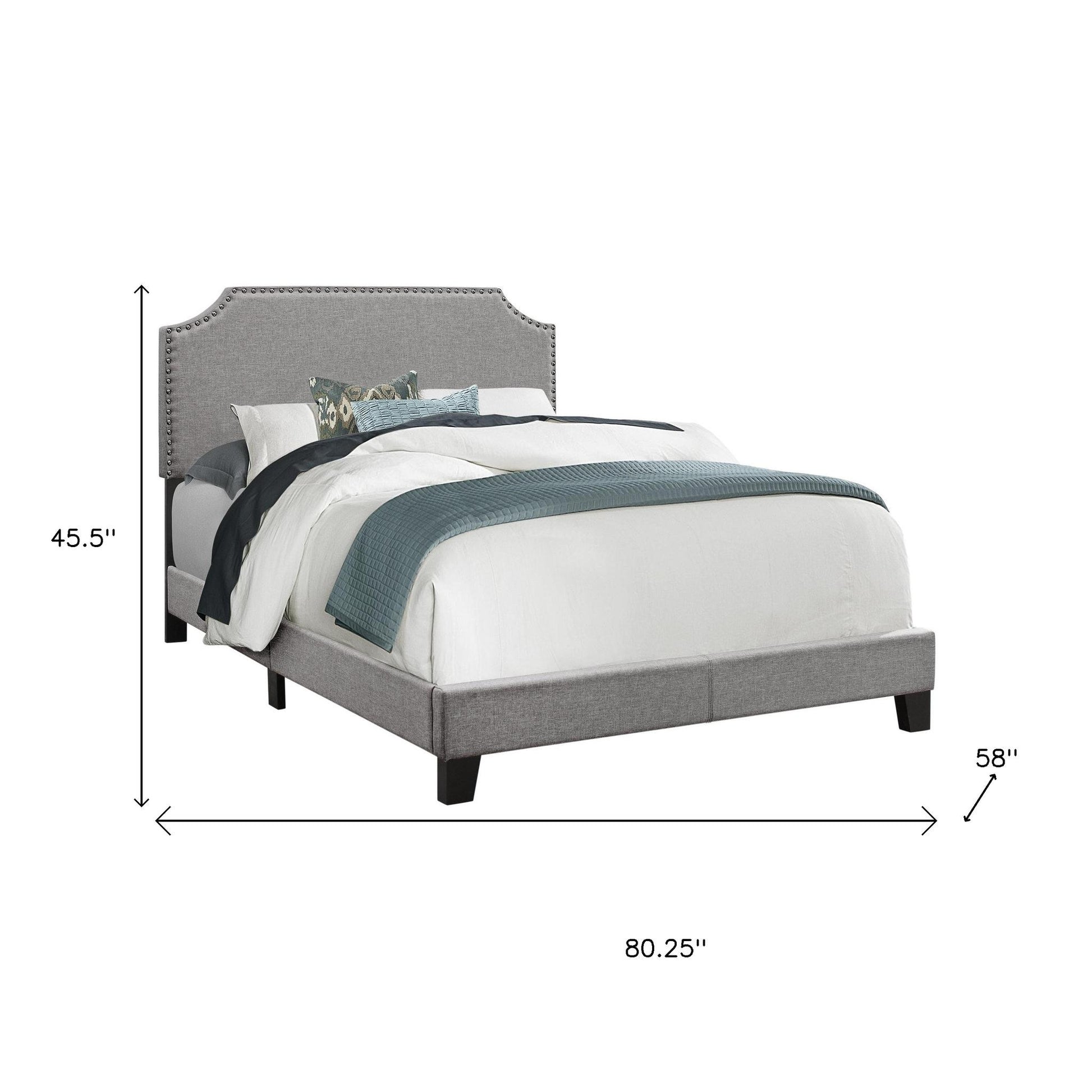 Gray Solid and Manufactured Wood Full Upholstered Faux Leather Bed Frame-Standard Beds-DECOROLALA