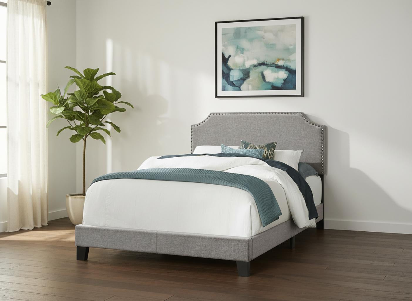 Gray Solid and Manufactured Wood Full Upholstered Faux Leather Bed Frame-Standard Beds-DECOROLALA