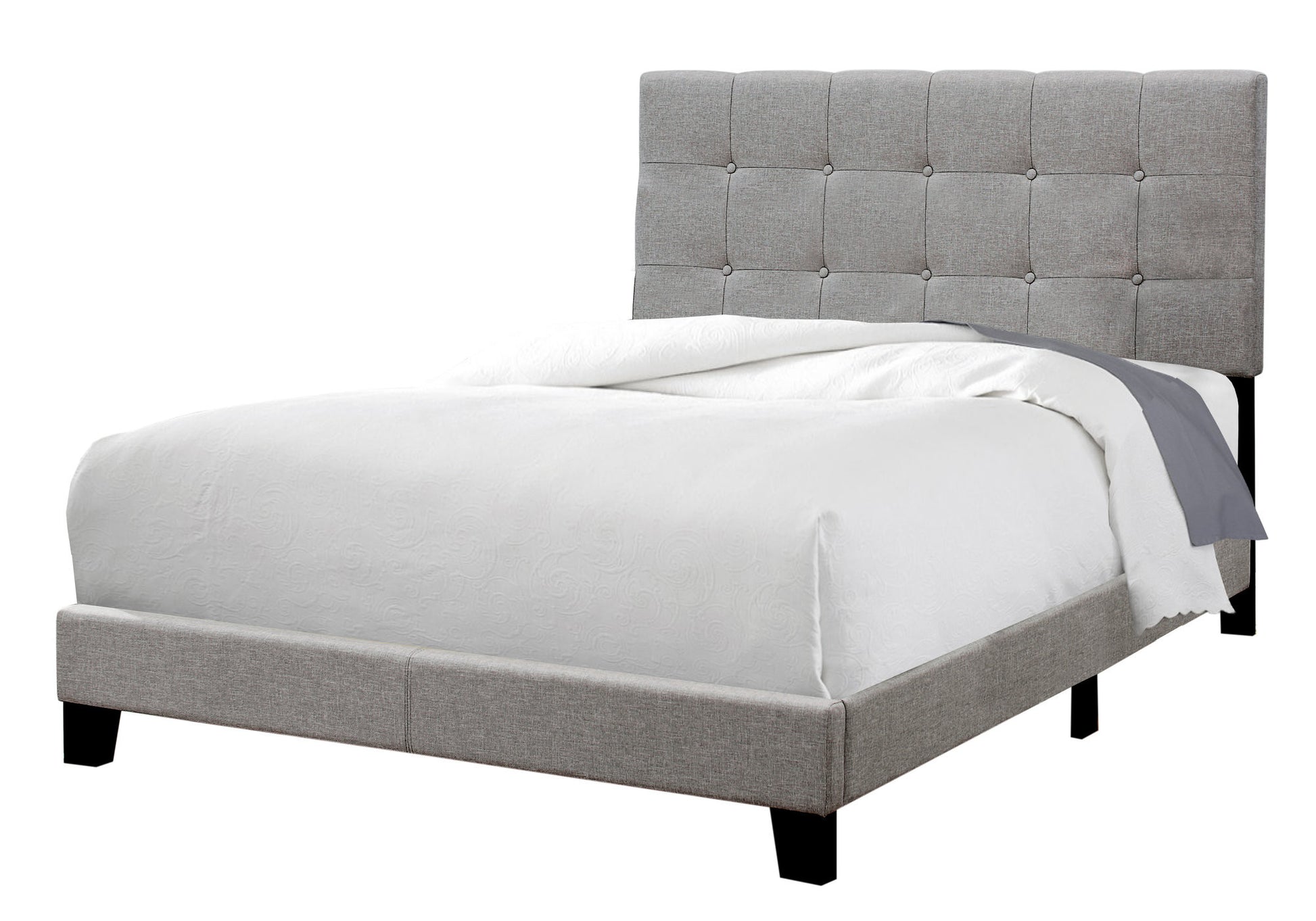 Gray Solid and Manufactured Wood Full Upholstered Linen Bed Frame-Standard Beds-DECOROLALA