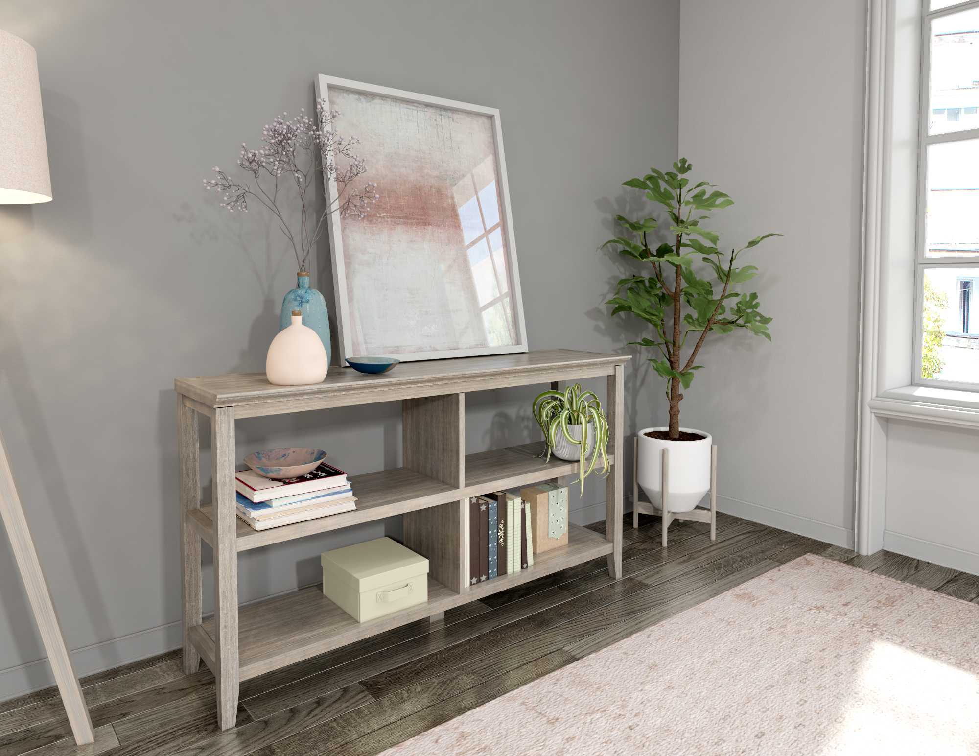 Gray Solid and Manufactured Wood and Solid Wood Double Bookcase-Bookcases-DECOROLALA