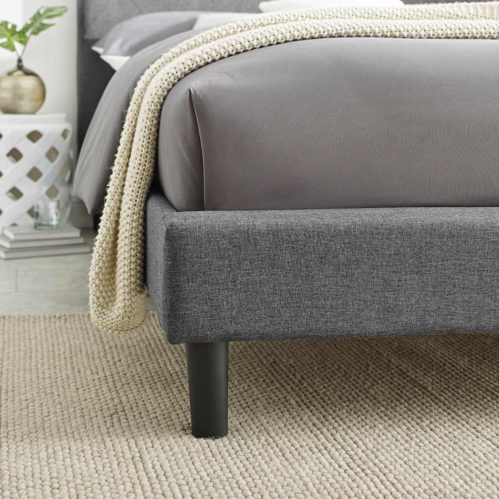 Gray Tufted Upholstered Queen Bed Frame-Standard Beds-DECOROLALA