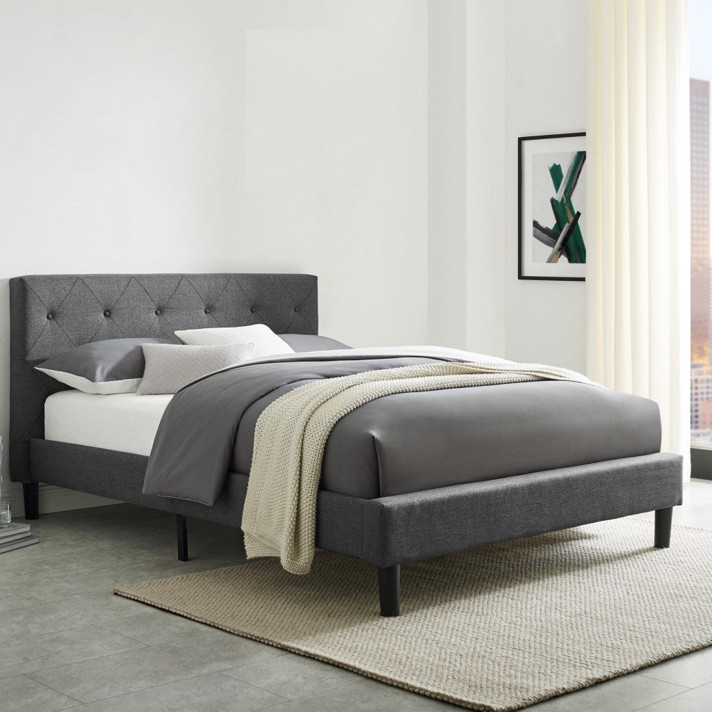 Gray Tufted Upholstered Queen Bed Frame-Standard Beds-DECOROLALA