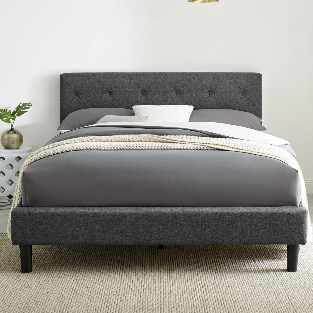 Gray Tufted Upholstered Queen Bed Frame-Standard Beds-DECOROLALA