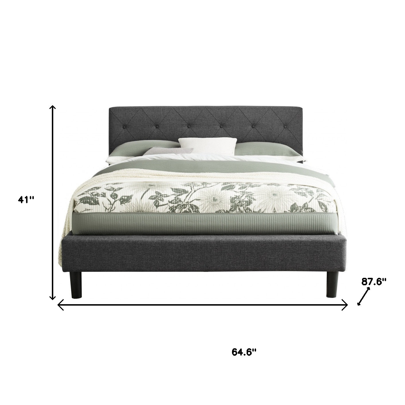Gray Tufted Upholstered Queen Bed Frame-Standard Beds-DECOROLALA