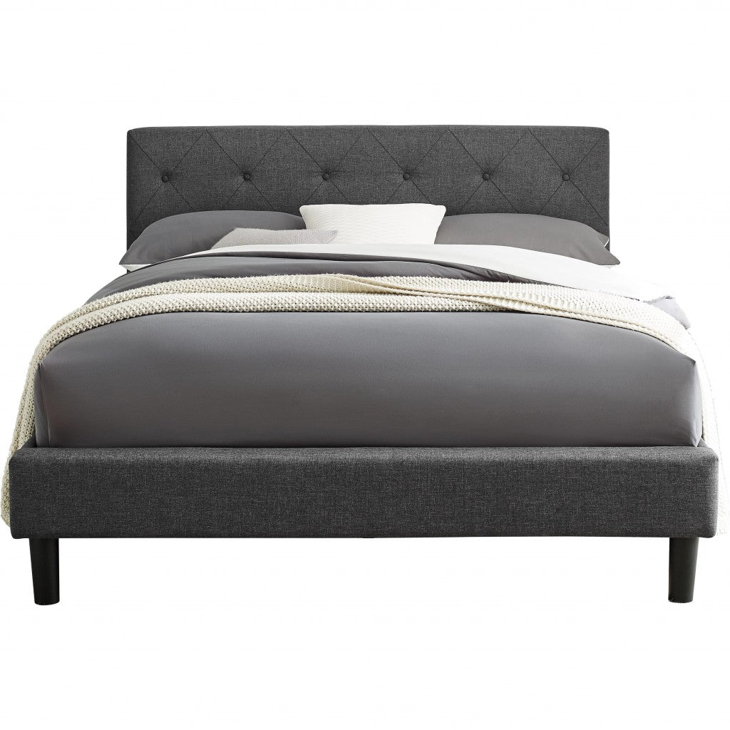 Gray Tufted Upholstered Queen Bed Frame-Standard Beds-DECOROLALA