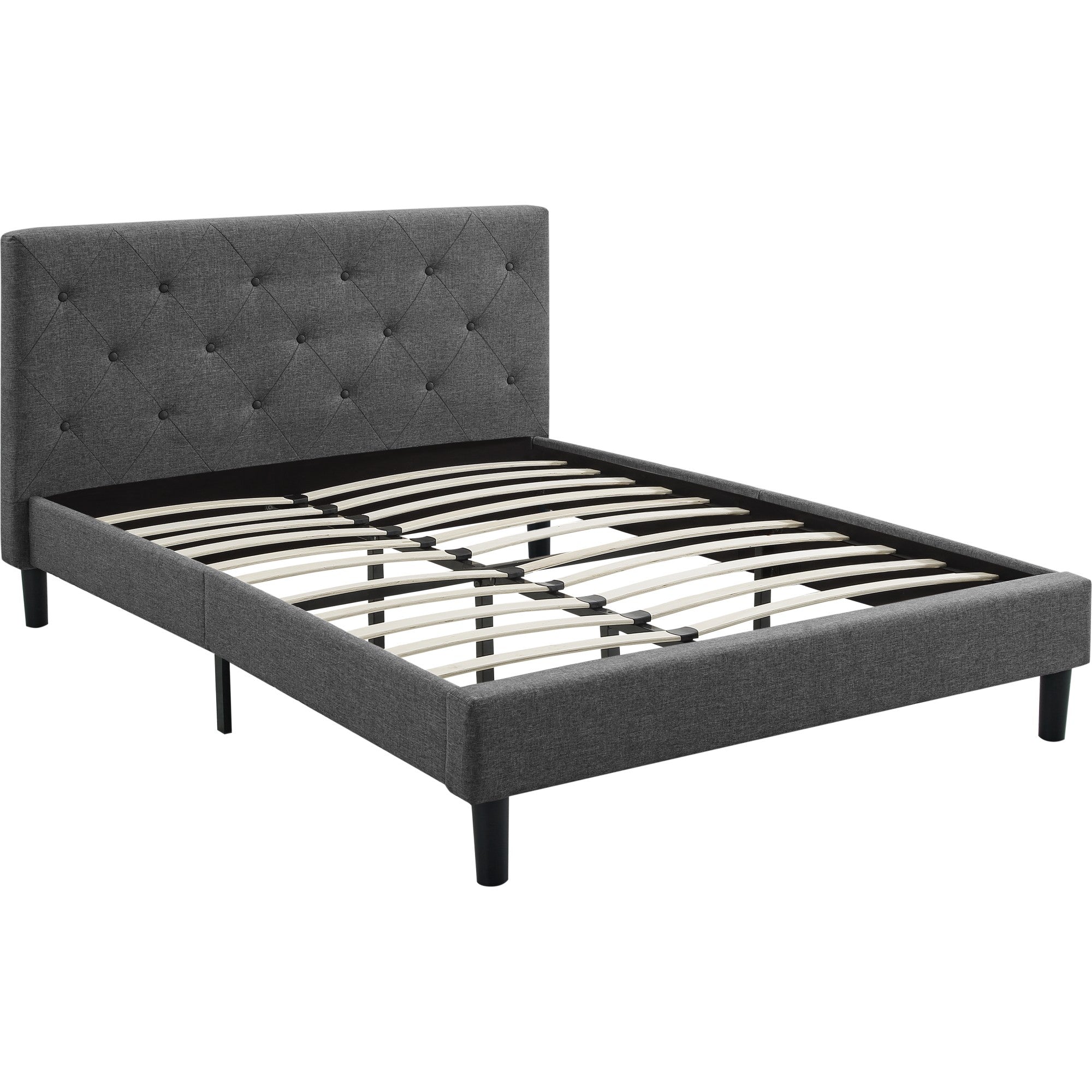 Gray Tufted Upholstered Queen Bed Frame-Standard Beds-DECOROLALA