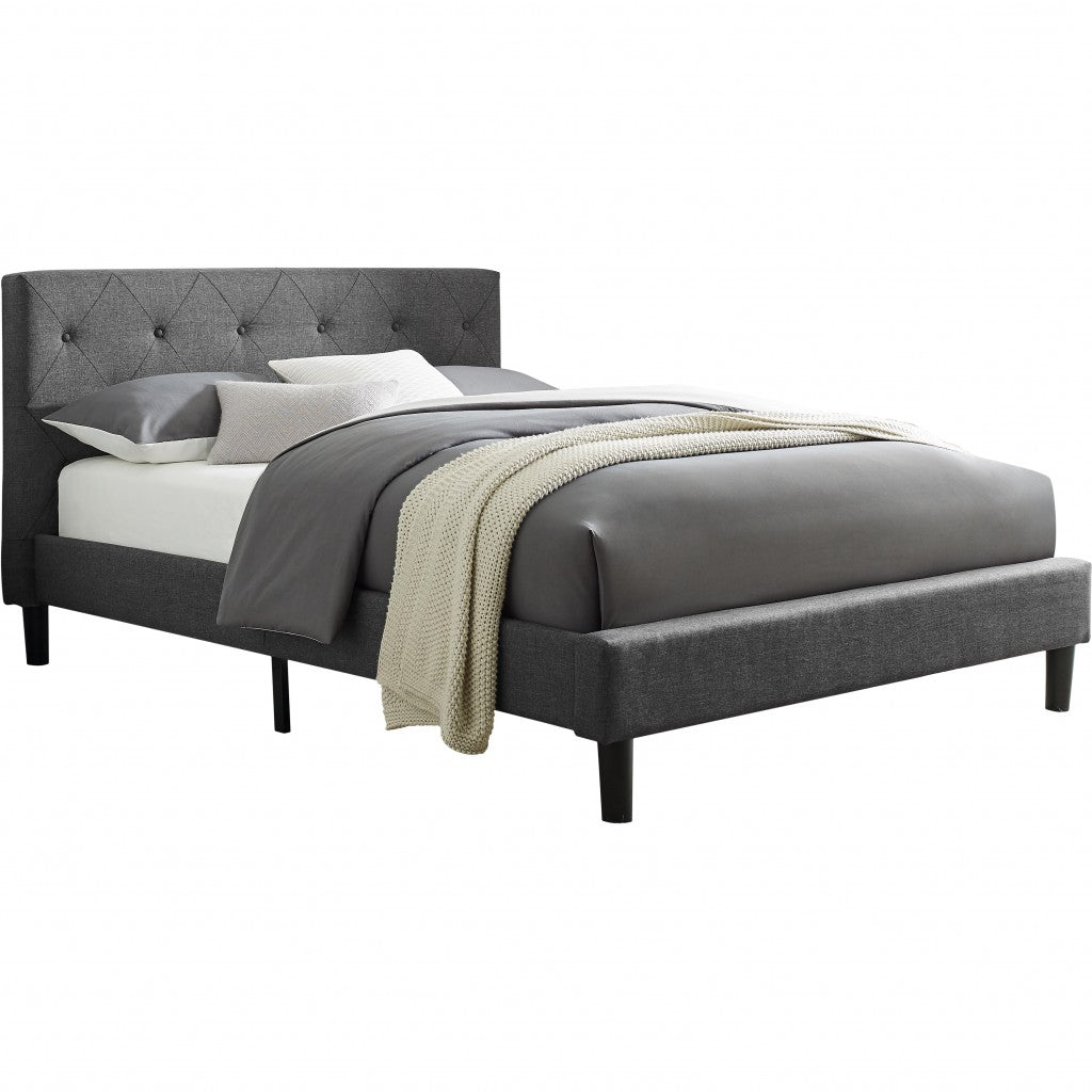 Gray Tufted Upholstered Queen Bed Frame-Standard Beds-DECOROLALA