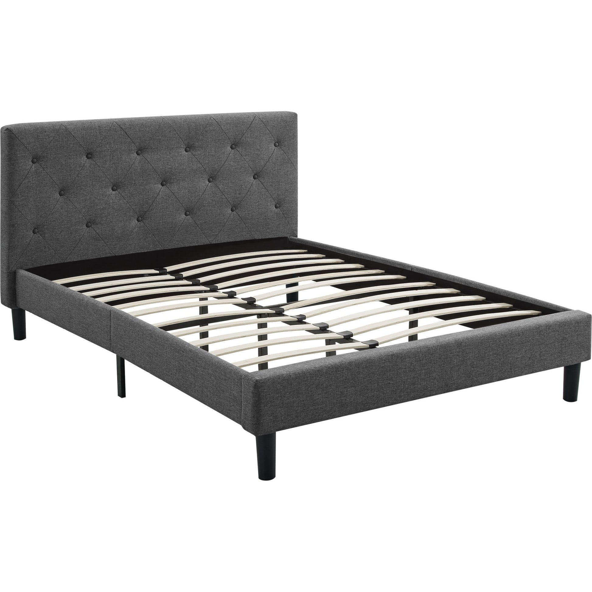 Gray Tufted Upholstered Queen Bed Frame-Standard Beds-DECOROLALA