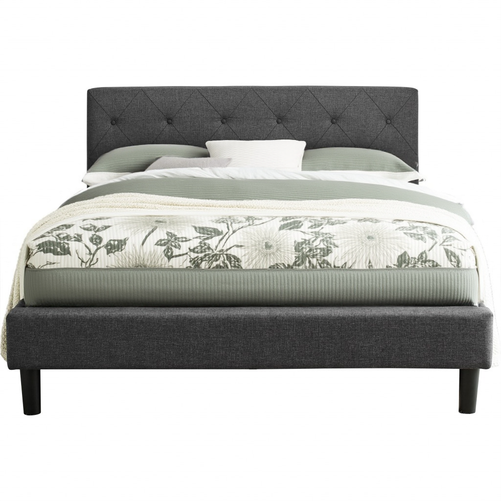 Gray Tufted Upholstered Queen Bed Frame-Standard Beds-DECOROLALA