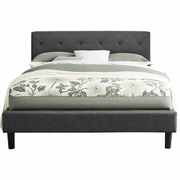 Gray Tufted Upholstered Queen Bed Frame-Standard Beds-DECOROLALA