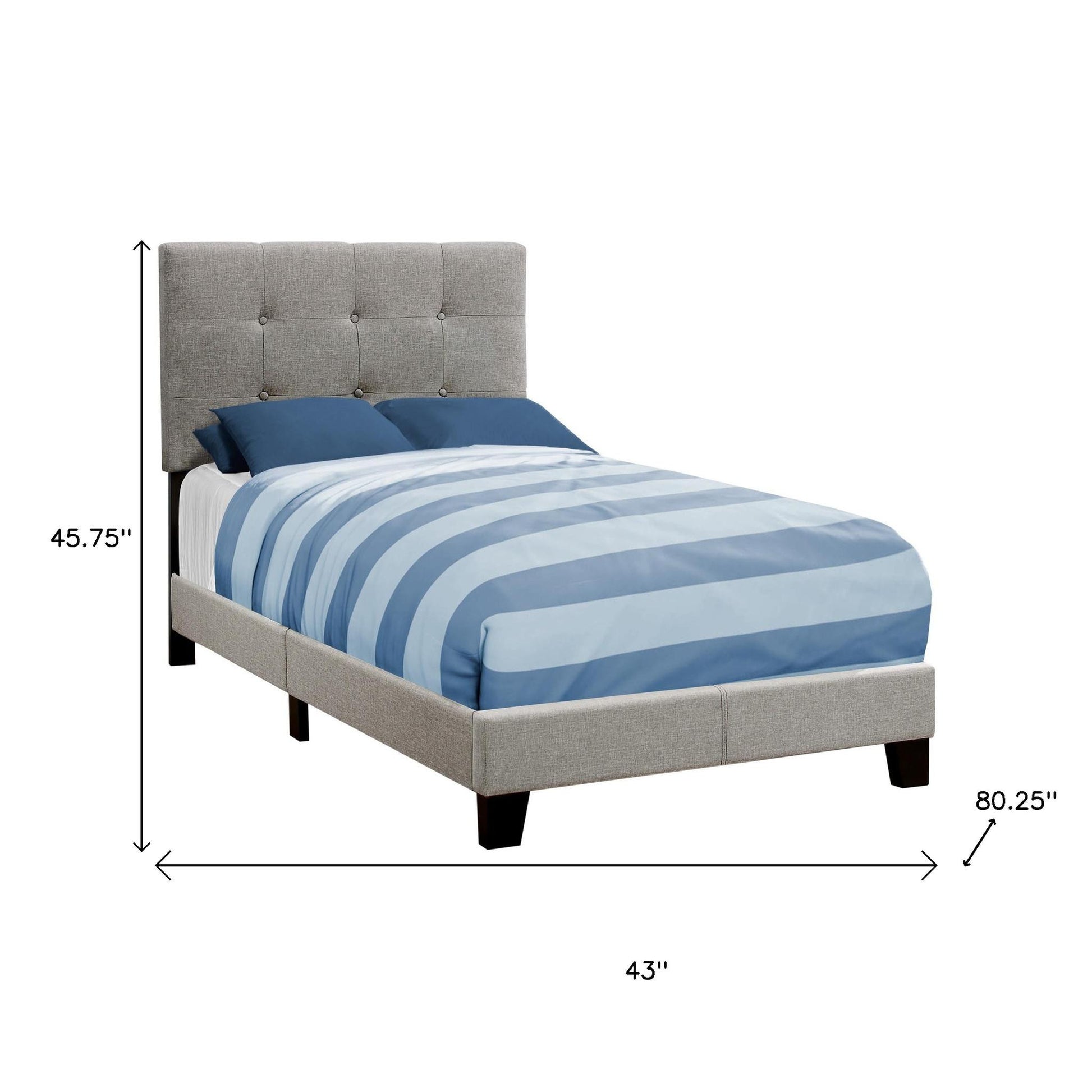 Gray Twin Tufted Upholstered Linen Bed Frame with Nailhead Trim-Standard Beds-DECOROLALA