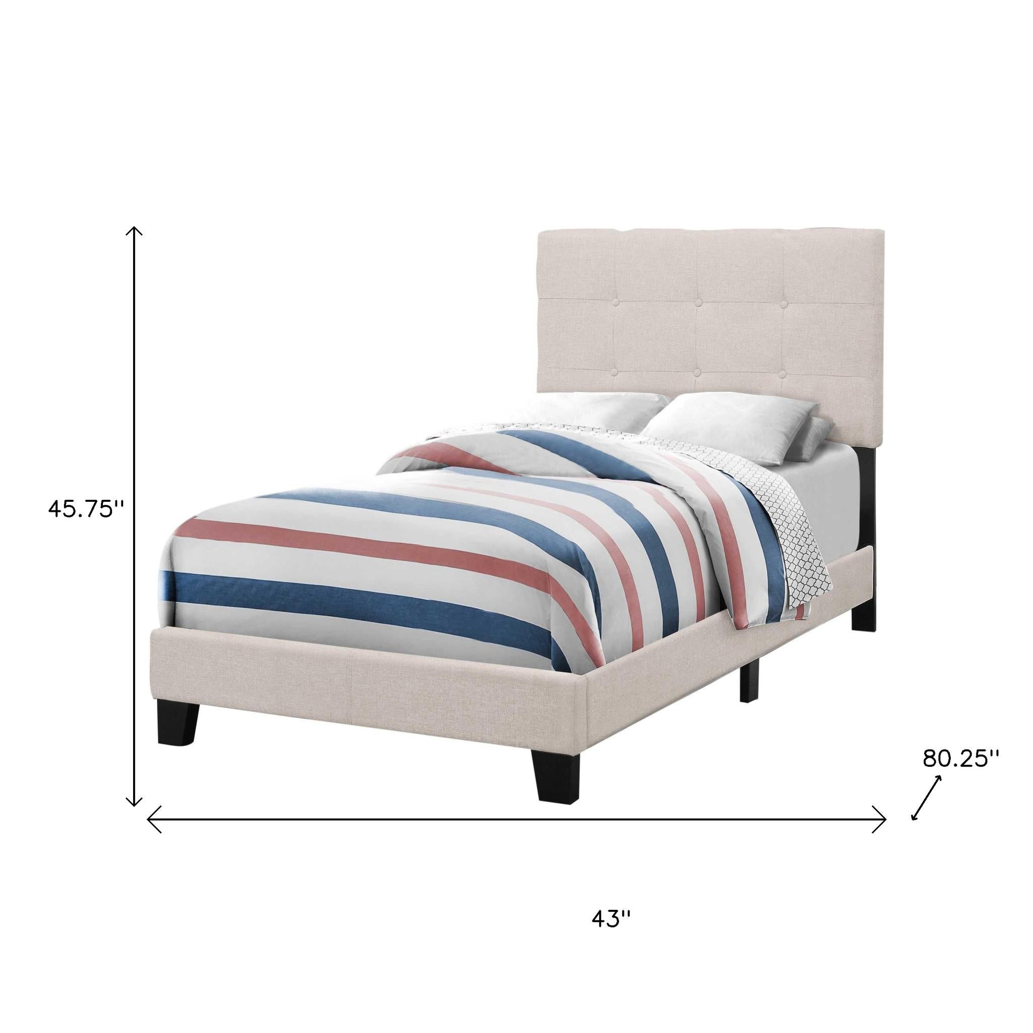 Gray Twin Tufted Upholstered Linen Bed Frame with Nailhead Trim-Standard Beds-DECOROLALA