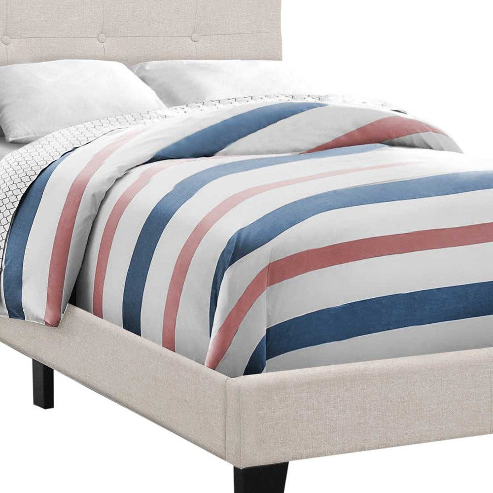 Gray Twin Tufted Upholstered Linen Bed Frame with Nailhead Trim-Standard Beds-DECOROLALA