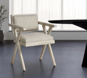 Gray Upholstered Fabric Open Back Dining Arm Chair-Dining Chairs-DECOROLALA