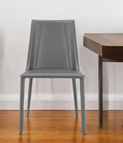 Gray Upholstered Leather Dining Side Chair-Dining Chairs-DECOROLALA