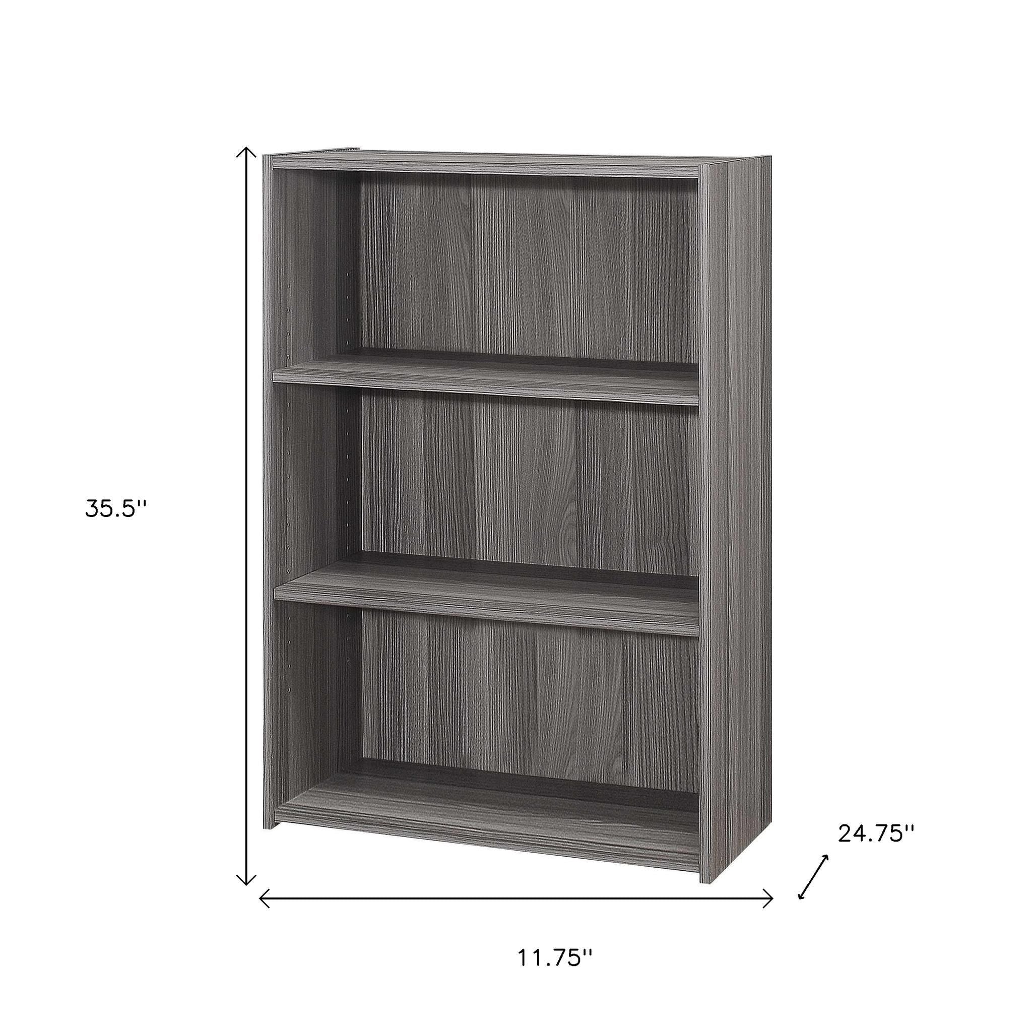Gray Wood Adjustable Three Tier Bookcase-Bookcases-DECOROLALA