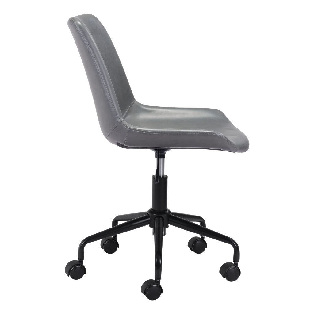 Gray and Black Adjustable Swivel Faux Leather Rolling Office Chair-Office Chairs-DECOROLALA