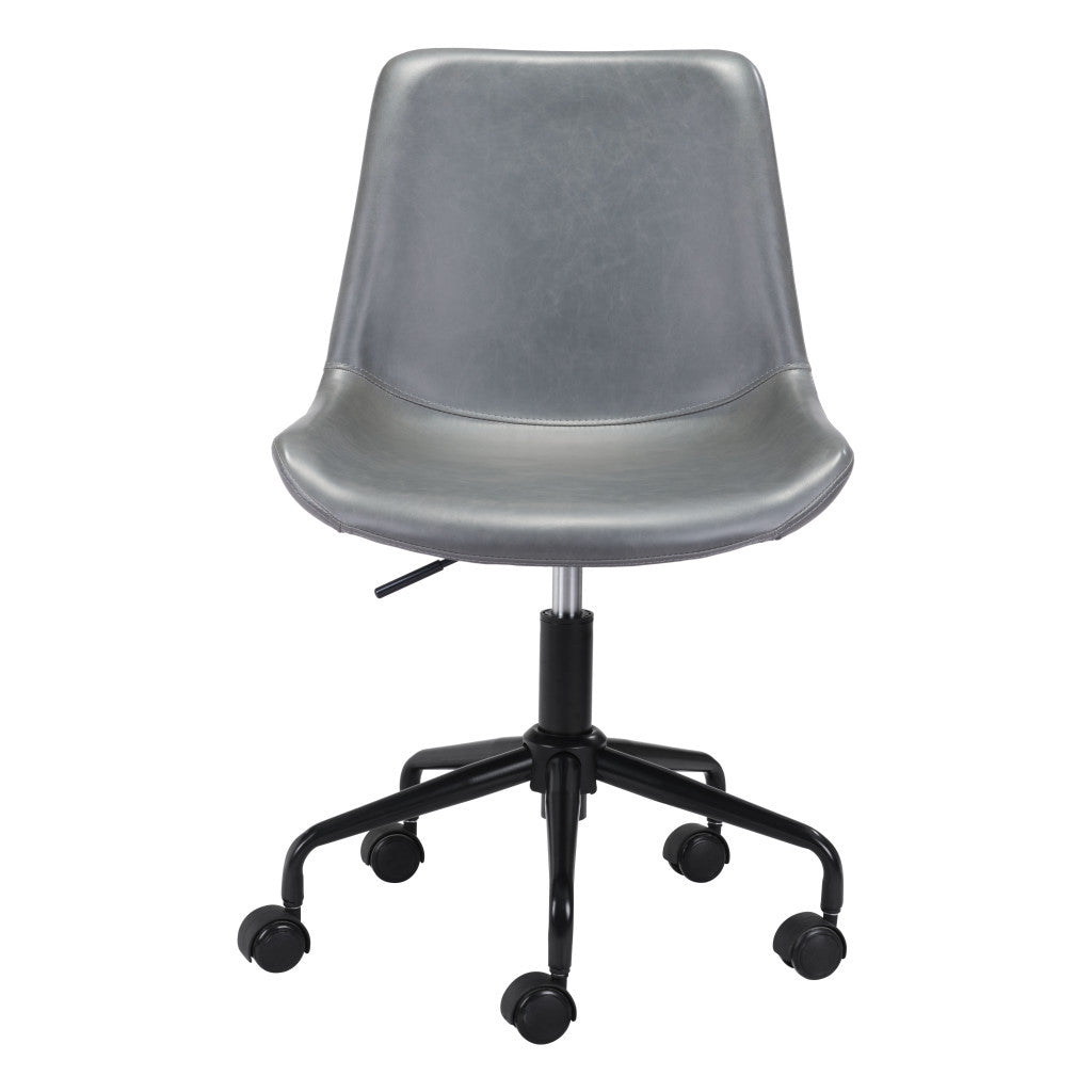 Gray and Black Adjustable Swivel Faux Leather Rolling Office Chair-Office Chairs-DECOROLALA