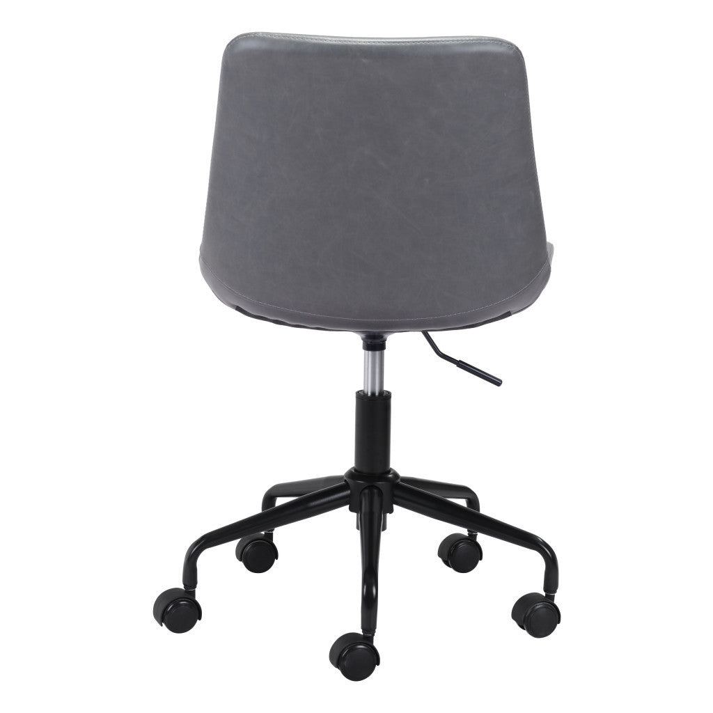 Gray and Black Adjustable Swivel Faux Leather Rolling Office Chair-Office Chairs-DECOROLALA