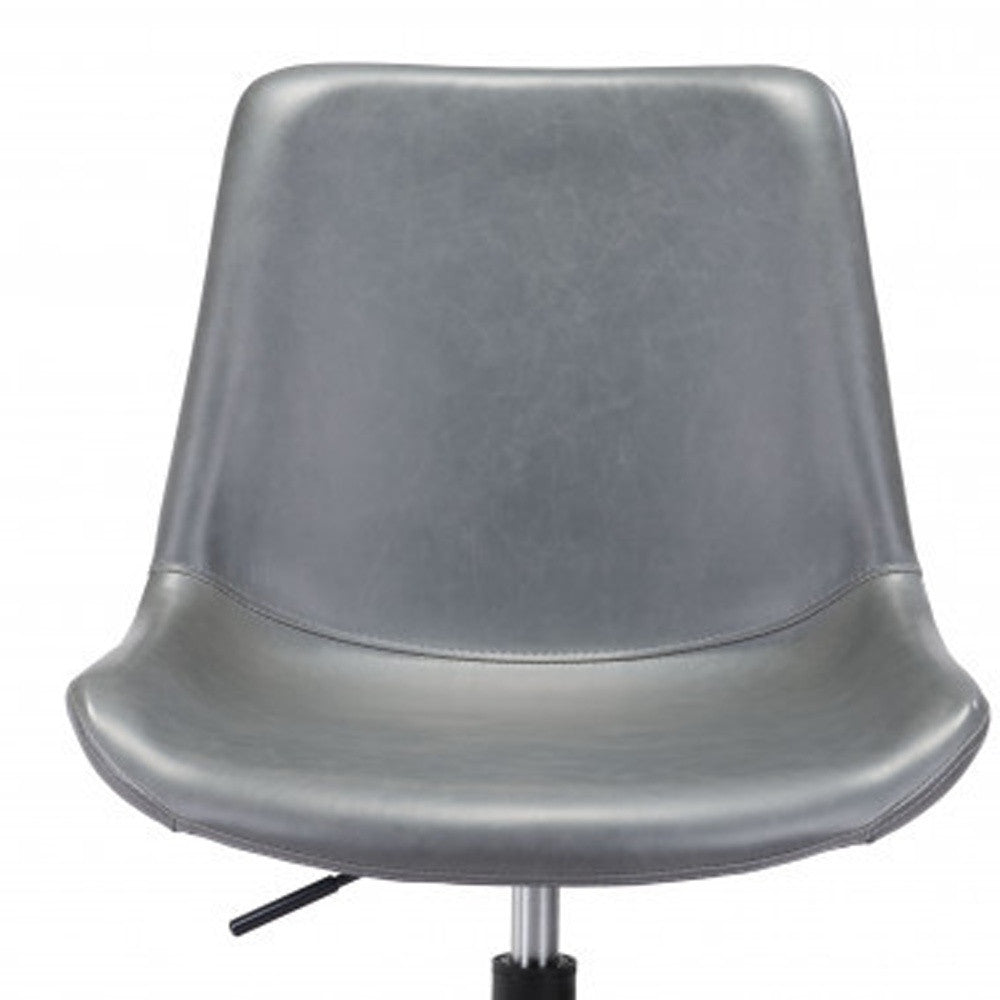 Gray and Black Adjustable Swivel Faux Leather Rolling Office Chair-Office Chairs-DECOROLALA